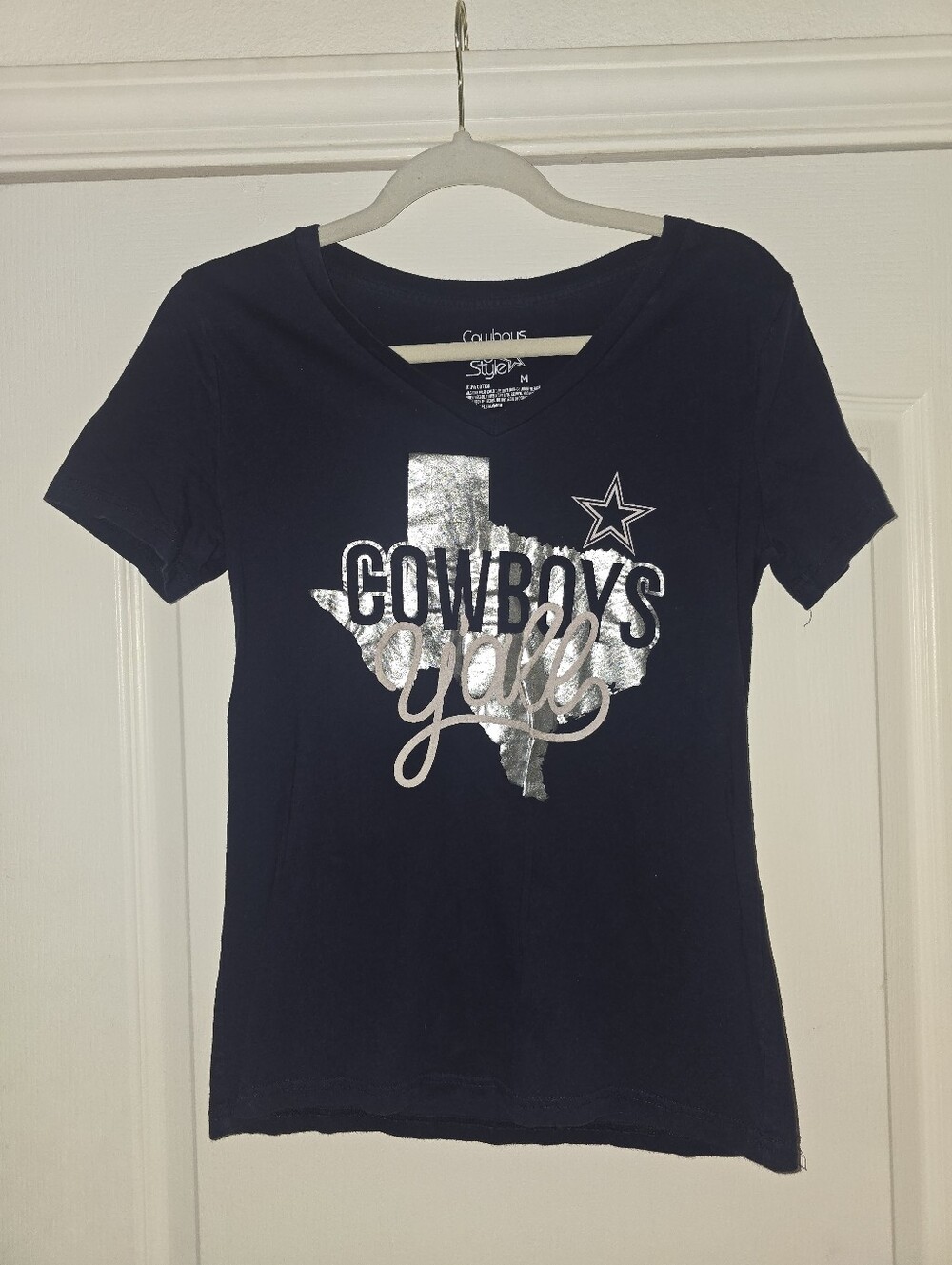Dallas Cowboys Ladies Graphic Tee - Navy with Silver Foil
